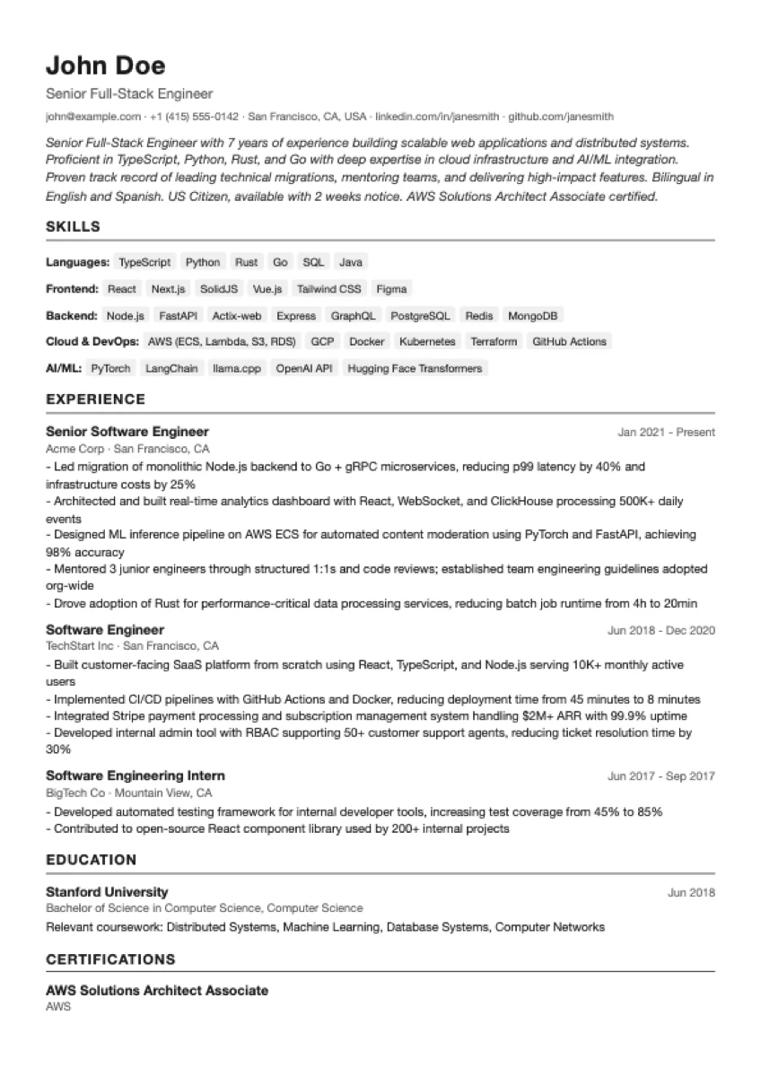 Clean resume template