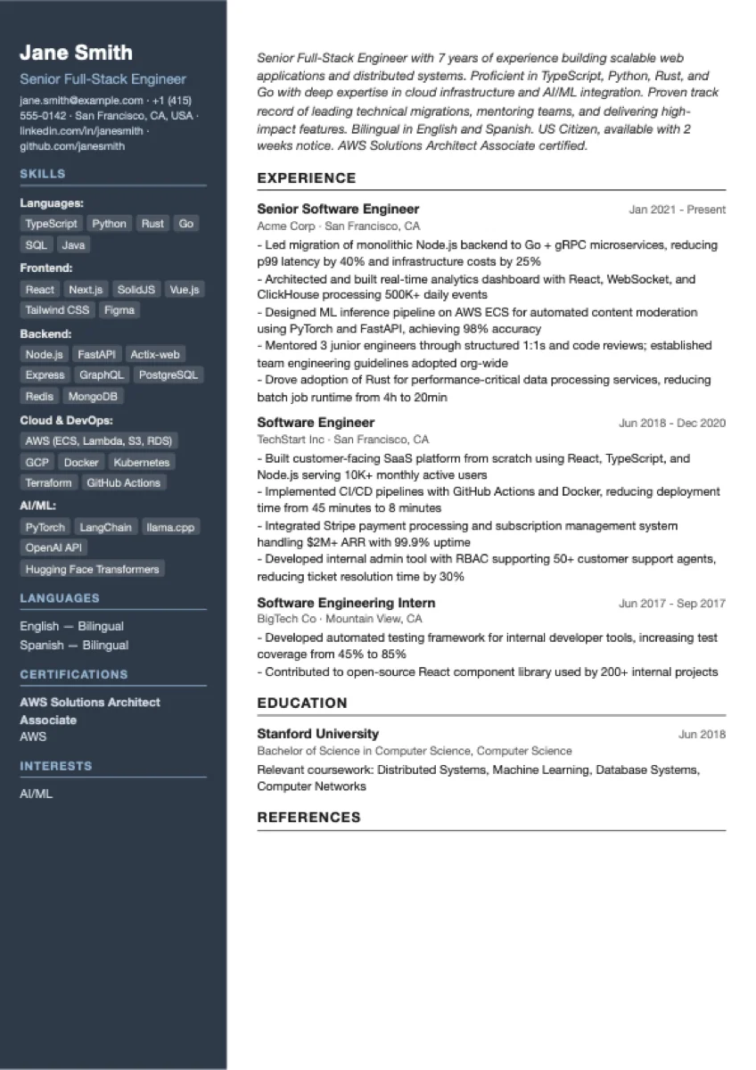 Sidebar resume template